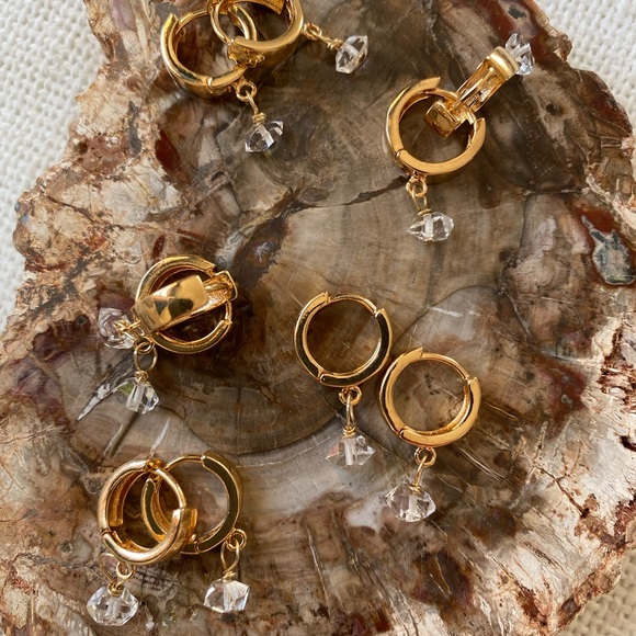 18k Gold Filled Herkimer Diamond Huggies - Picture 8 of 10